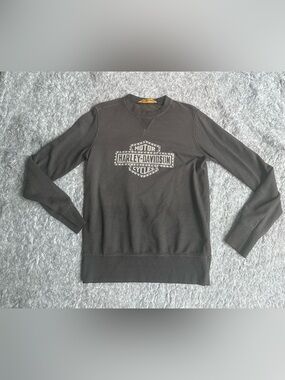 Harley-Davidson Gray Crewneck Sweatshirt with White Logo With Stud Accents